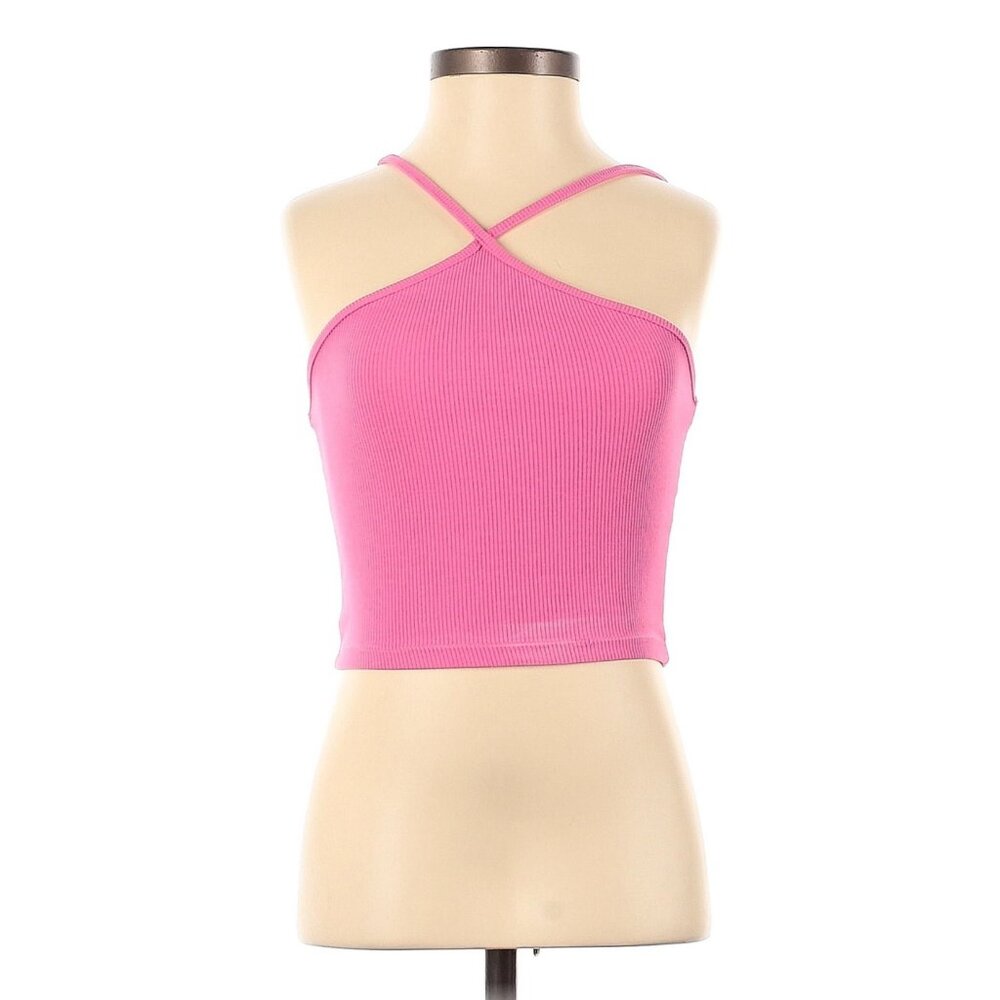 Zara Pink Ribbed Sleeveless Halter Style Crop Top - Picture 2 of 6
